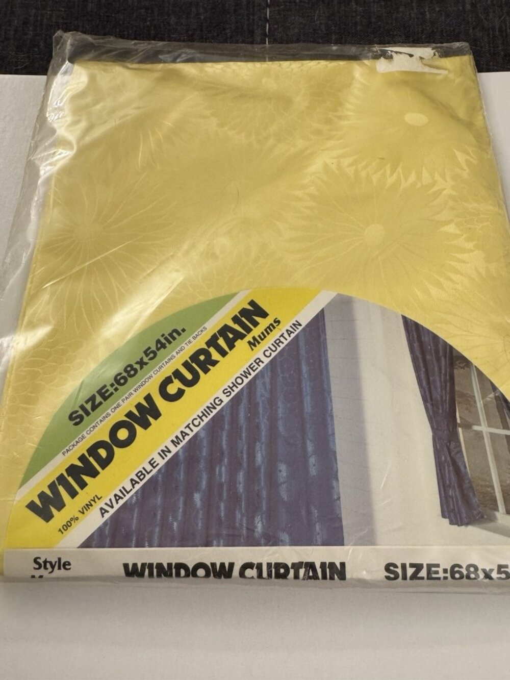 Vintage Mums Vinyl Window Curtain 68x45 Retro Yellow Flowers New C45